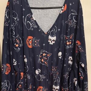 Bloomchic Black Cats Skulls Pumpkins Halloween Longe Sleeve Dress Size 18-20